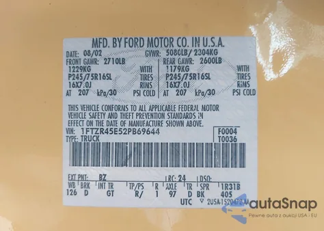 2002 Ford Ranger Edge/Xlt из США, поврежденный, VIN 1FTZR45E52PB69644